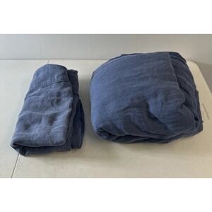 Serena & Lily Full/Queen Duvet Solid Blue 100% Linen 1 euro sham **READ